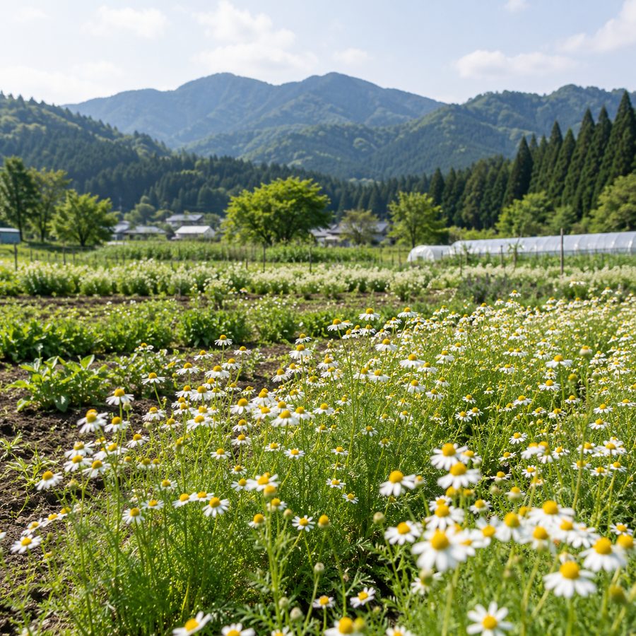 白い小さなカモミールの花