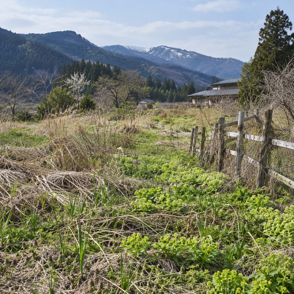耕す前の、草に覆われた畑